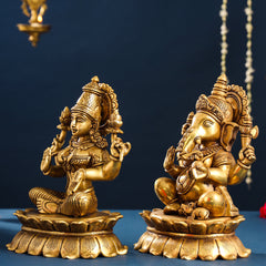 Brass Superfine Ganesha And Lakshmi Idols Set (11 Inch)