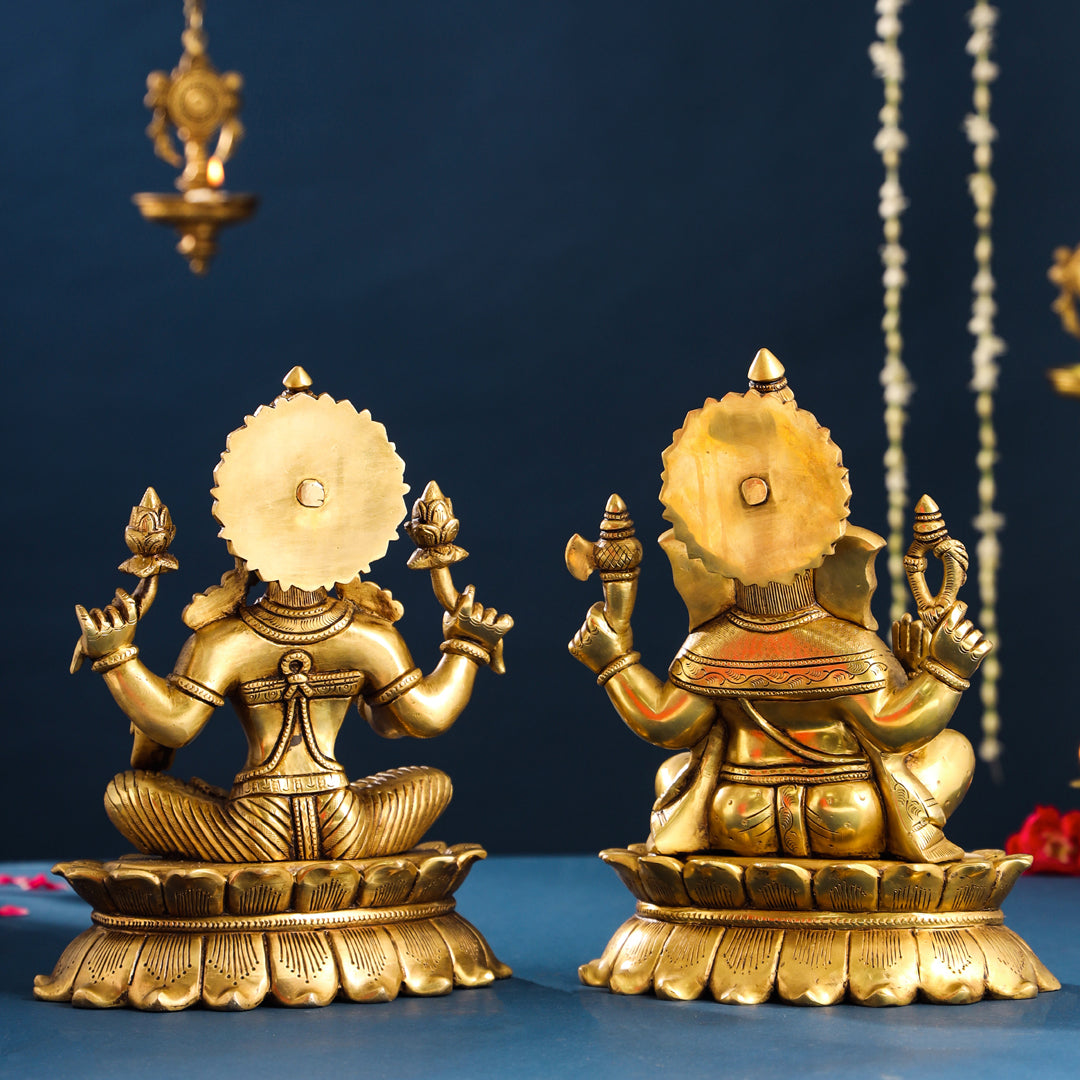 Brass Superfine Ganesha And Lakshmi Idols Set (11 Inch)