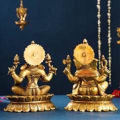 Brass Superfine Ganesha And Lakshmi Idols Set (11 Inch)
