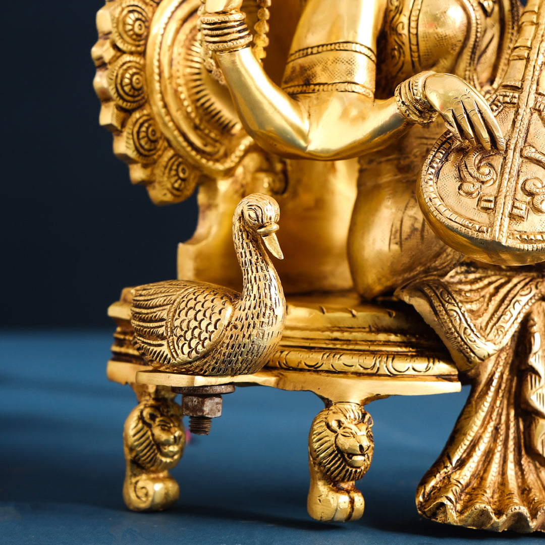 Brass Goddess Saraswati Idol (15 Inch)