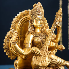 Brass Goddess Saraswati Idol (15 Inch)