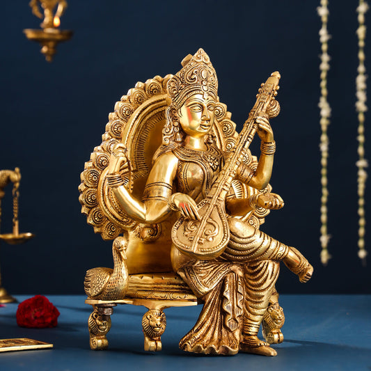 Brass Goddess Saraswati Idol (15 Inch)