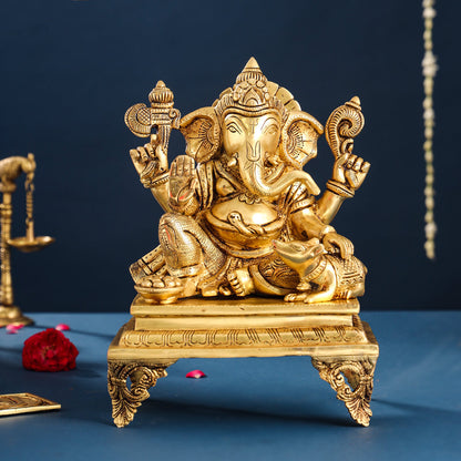 Brass Lord Ganesha Chowki Idol (12 Inch)