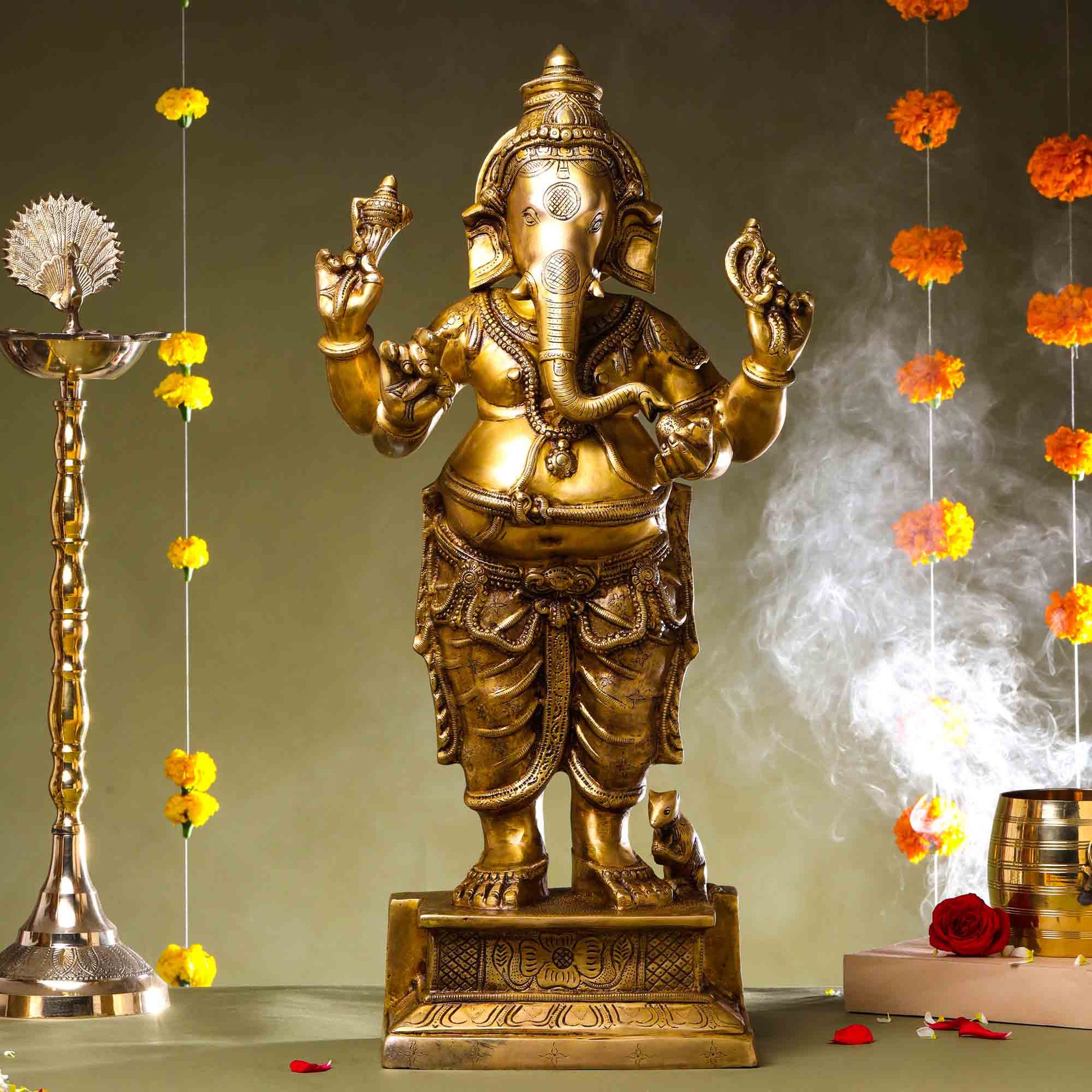 Brass Superfine Standing Ganesha Statue (27 Inch)