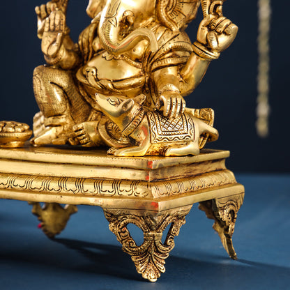 Brass Lord Ganesha Chowki Idol (12 Inch)