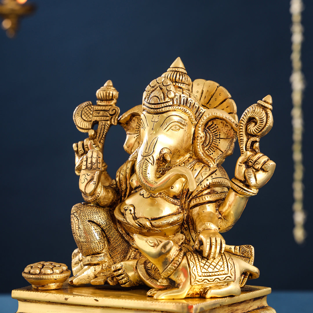 Brass Lord Ganesha Chowki Idol (12 Inch)