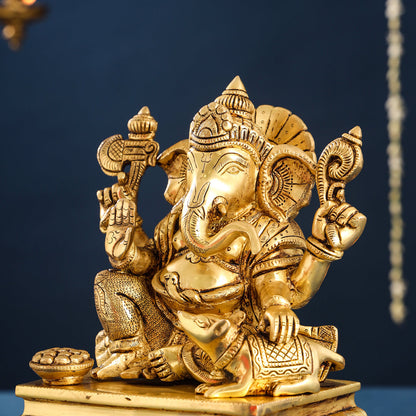 Brass Lord Ganesha Chowki Idol (12 Inch)