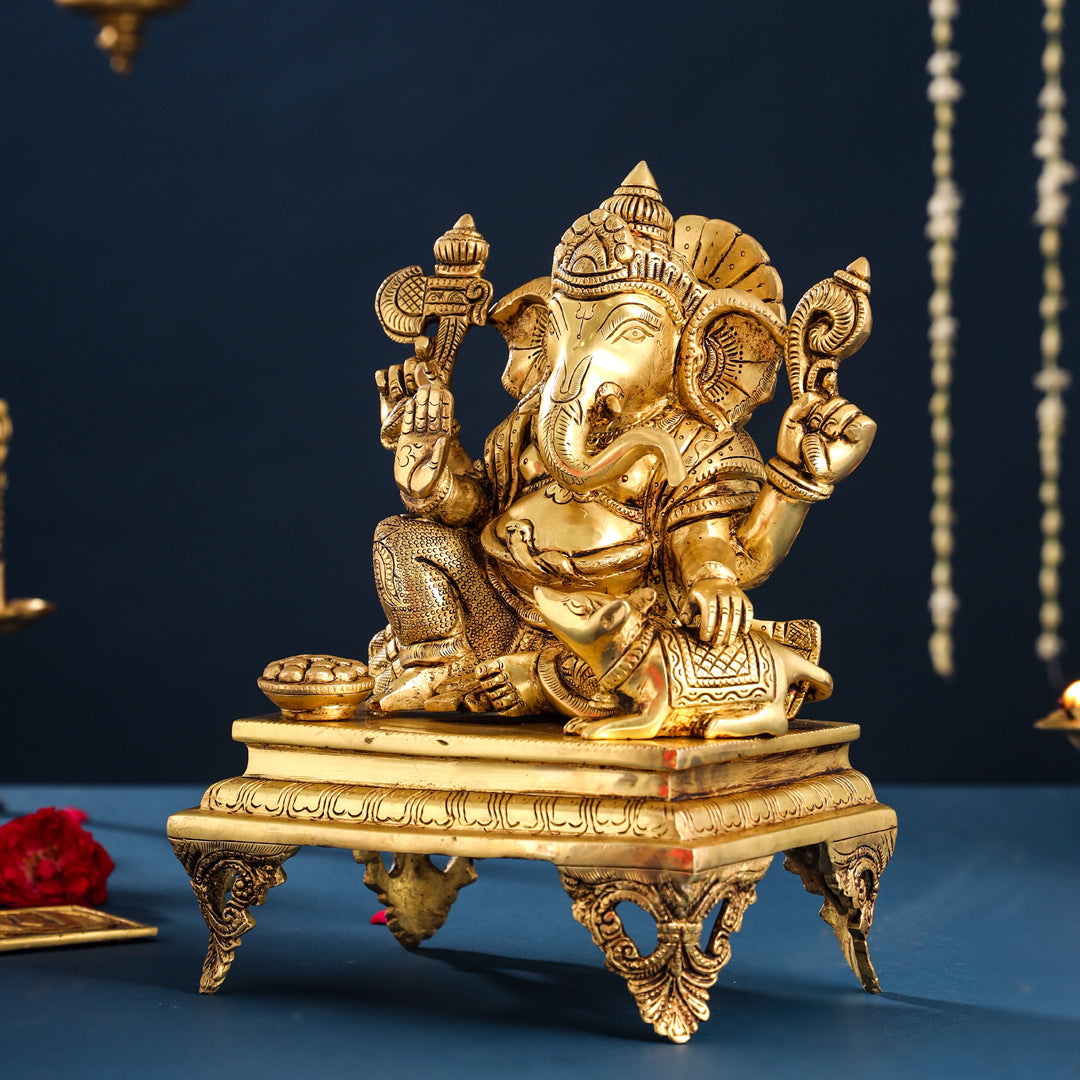 Brass Lord Ganesha Chowki Idol (12 Inch)