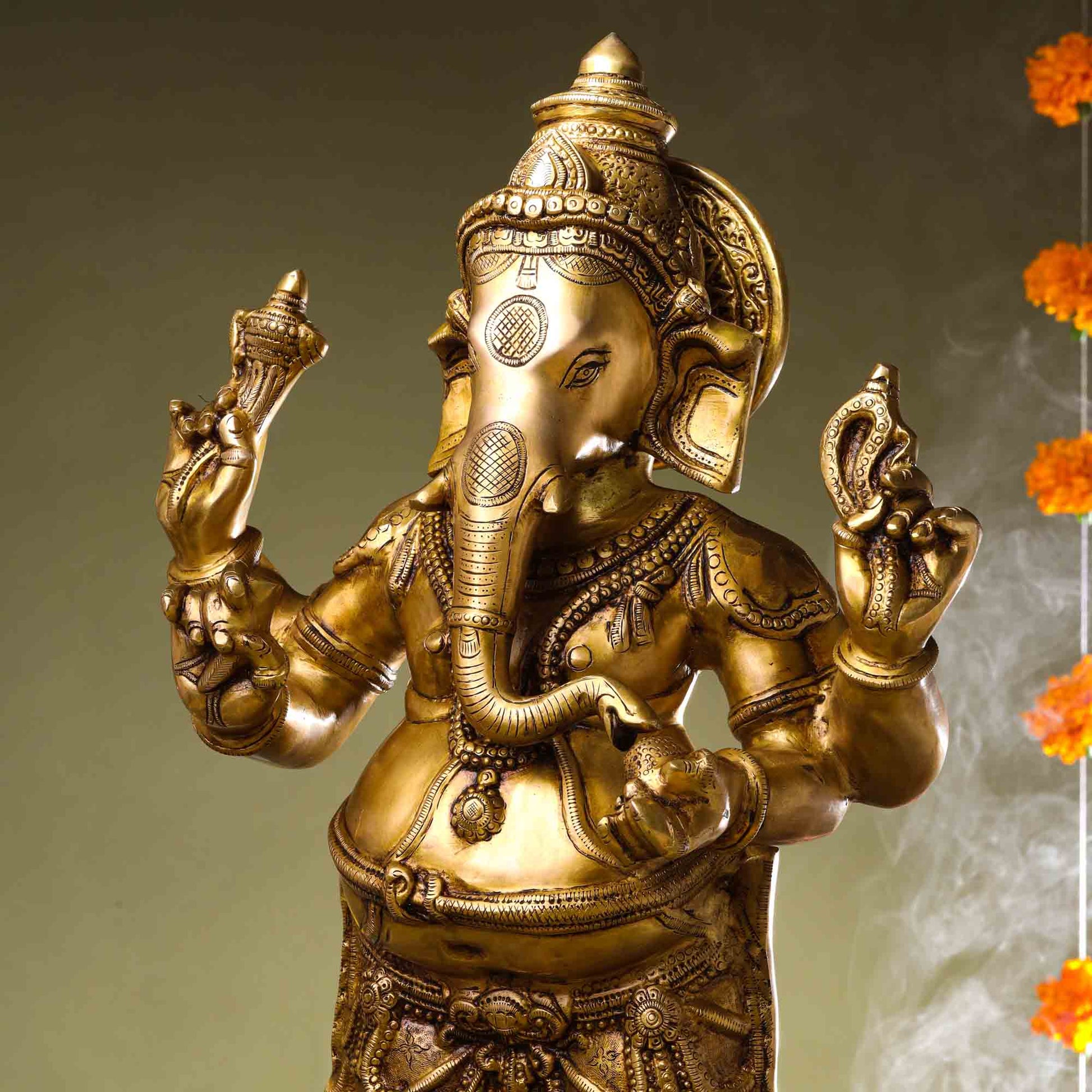 Brass Superfine Standing Ganesha Statue (27 Inch)