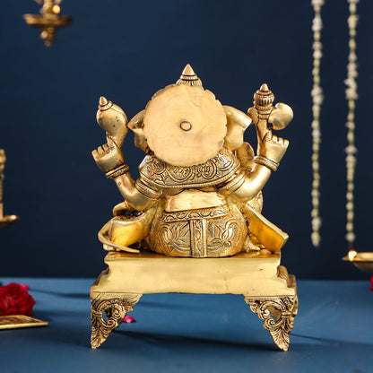 Brass Lord Ganesha Chowki Idol (12 Inch)