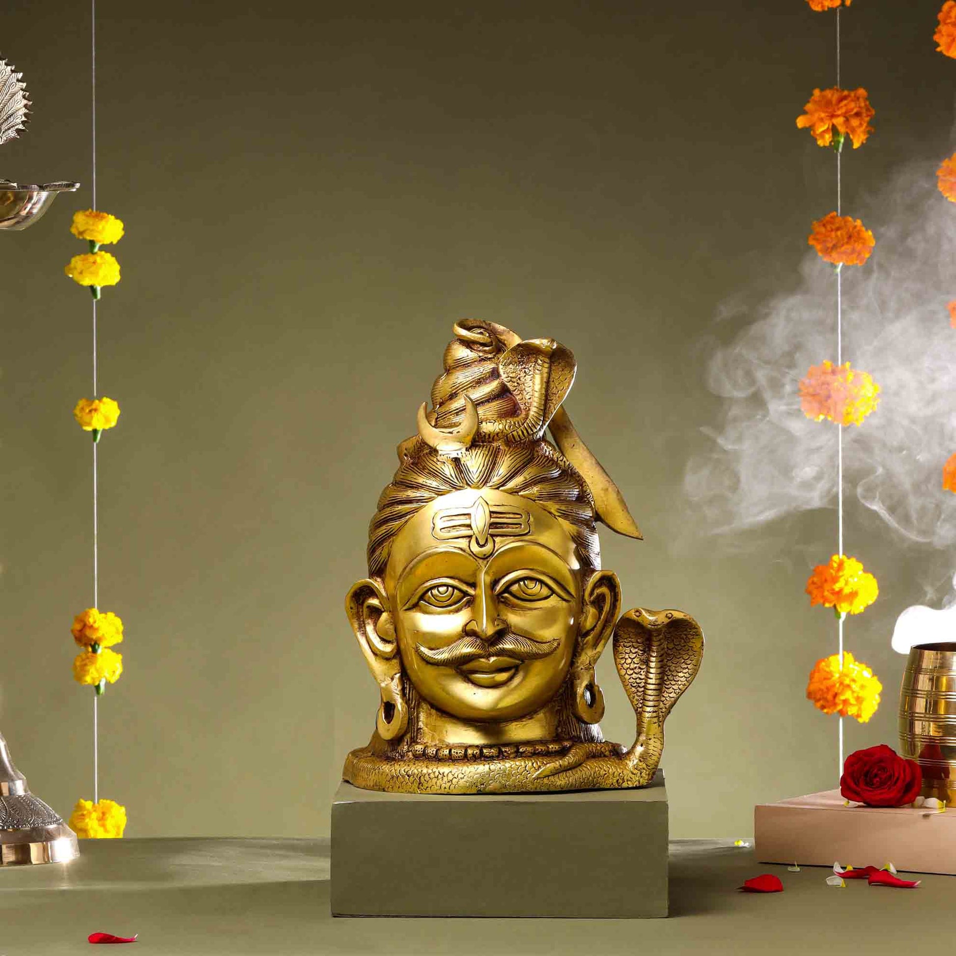 Brass Shiva Head Statue (12 Inch)