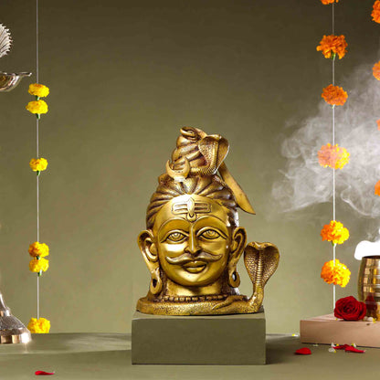 Brass Shiva Head Statue (12 Inch)