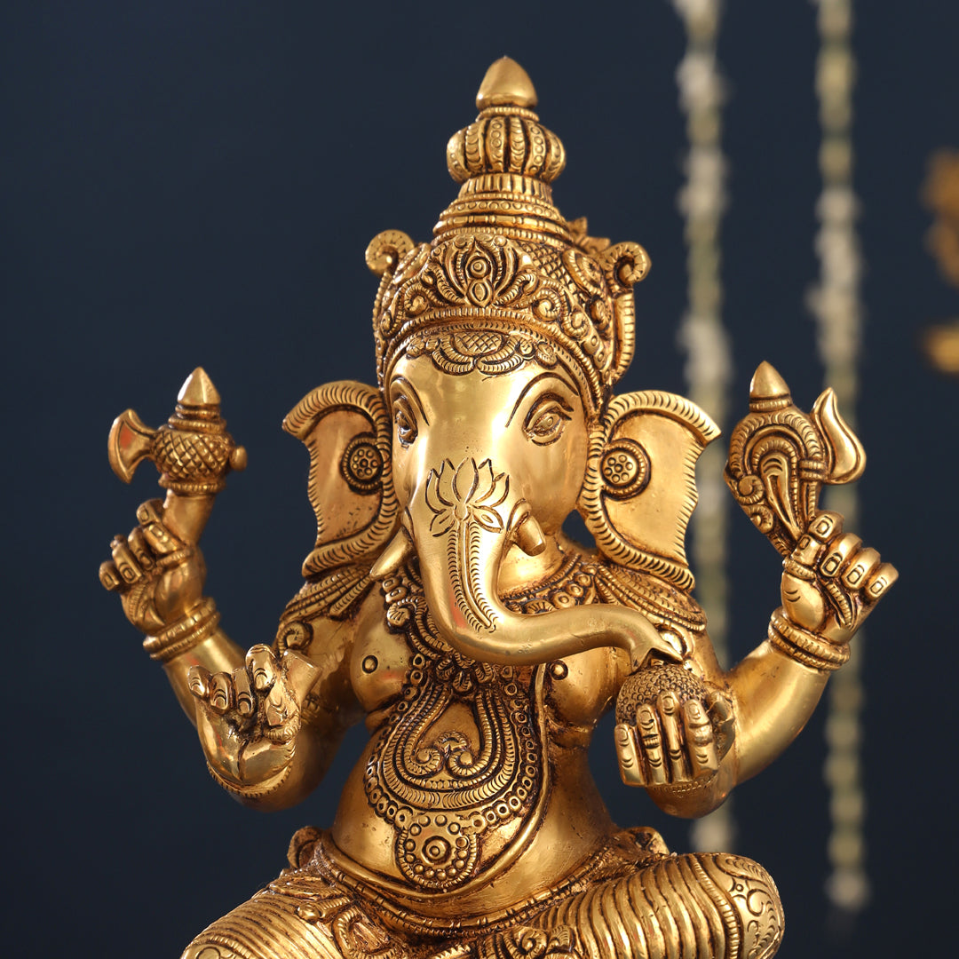 Brass Ganesha And Lakshmi Idols Set (14.8 Inch)
