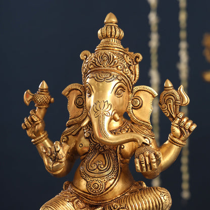 Brass Ganesha And Lakshmi Idols Set (14.8 Inch)