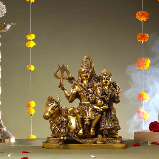 Brass Shiva Family Statue (14 Inch)