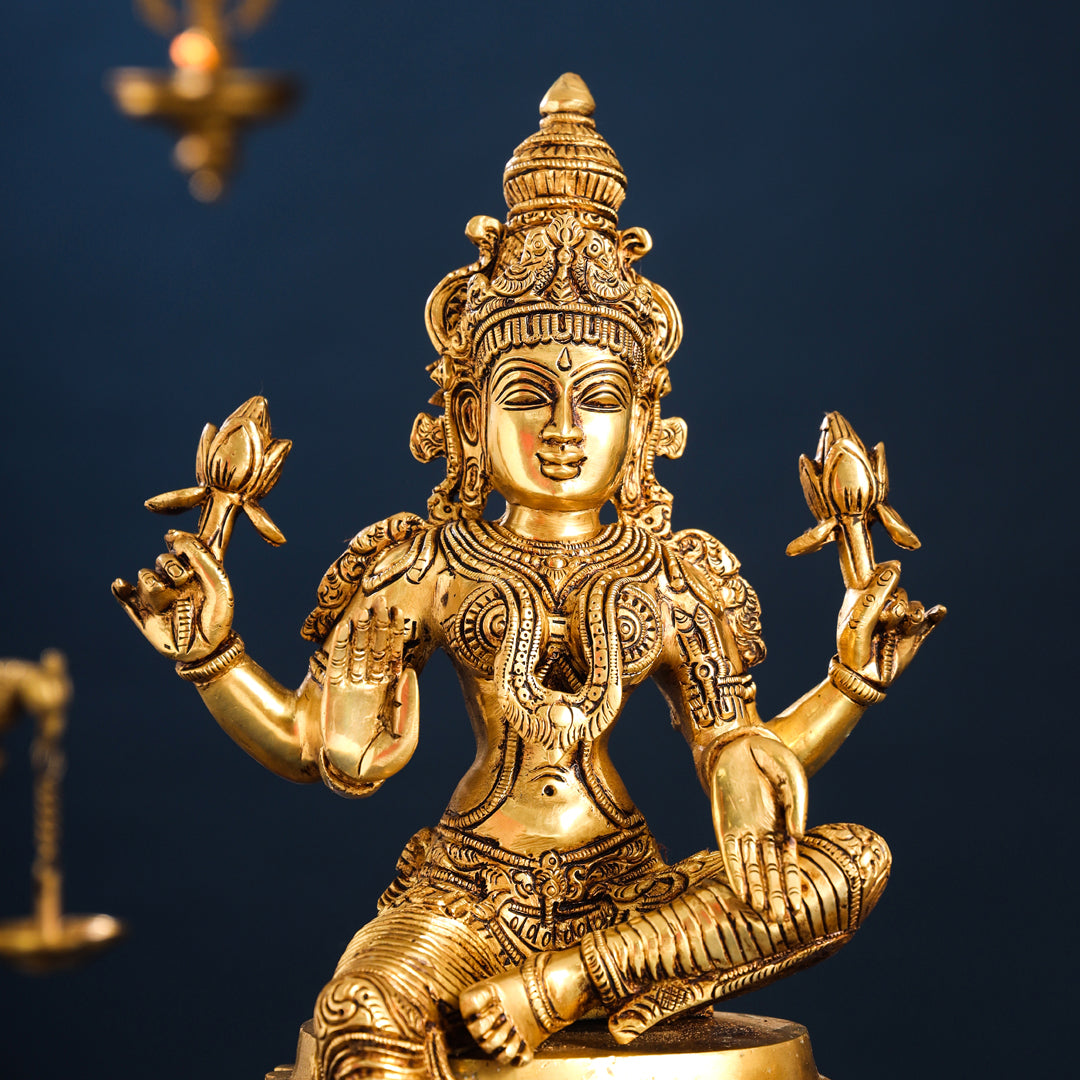 Brass Ganesha And Lakshmi Idols Set (14.8 Inch)