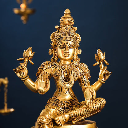 Brass Ganesha And Lakshmi Idols Set (14.8 Inch)