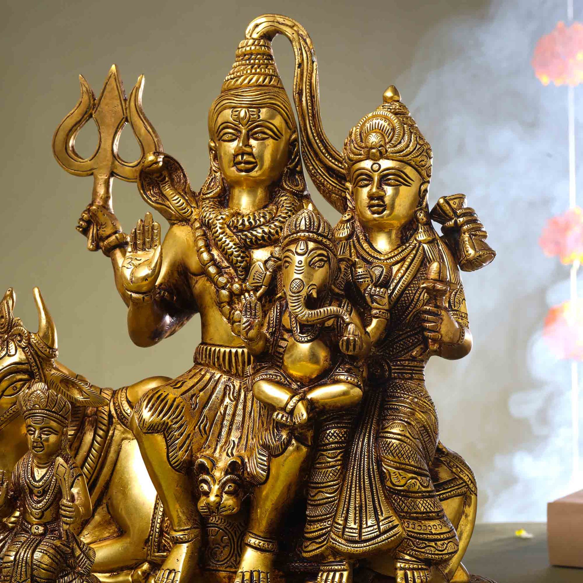Brass Shiva Family Statue (14 Inch)