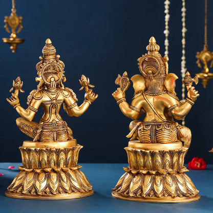 Brass Ganesha And Lakshmi Idols Set (14.8 Inch)