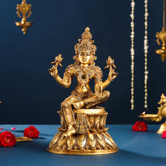 Brass Ganesha And Lakshmi Idols Set (14.8 Inch)