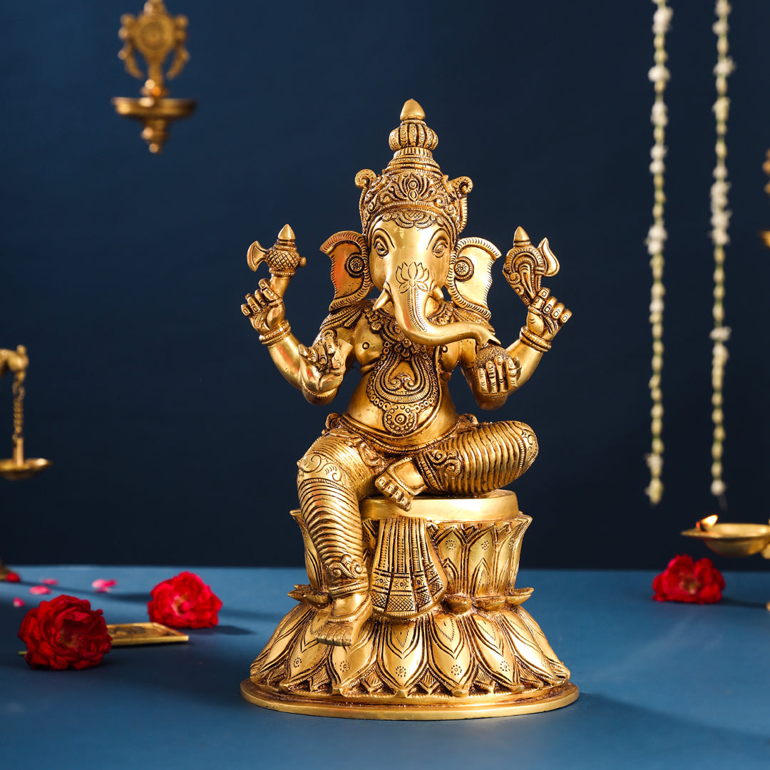 Brass Lord Ganesha Idol (14.8 Inch)
