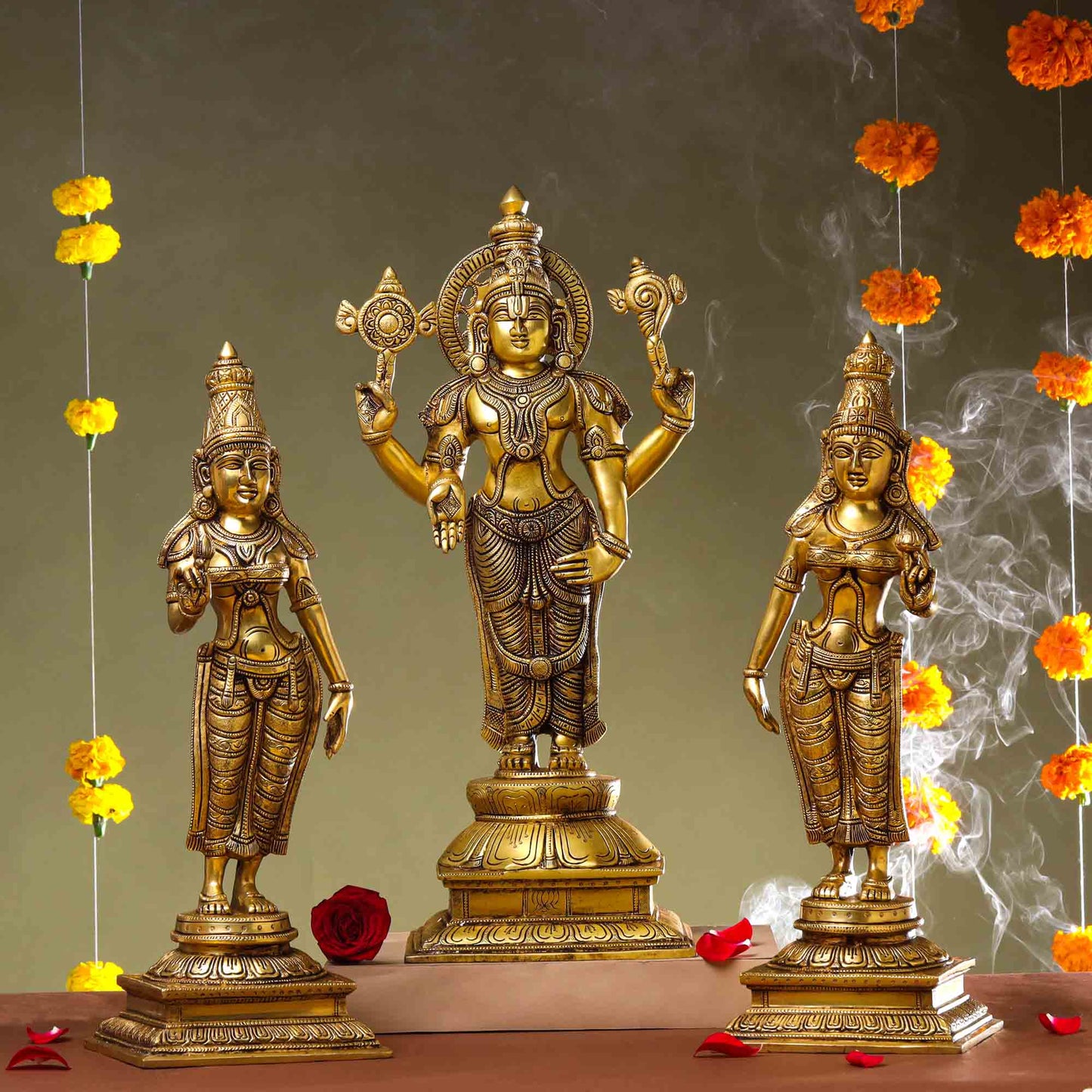 Brass Lord Balaji with Sri Devi and Bhudevi Idols Set