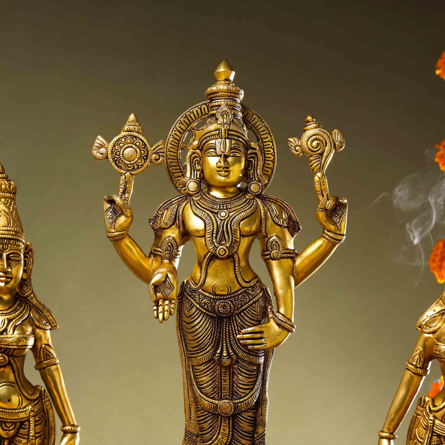 Brass Lord Balaji with Sri Devi and Bhudevi Idols Set
