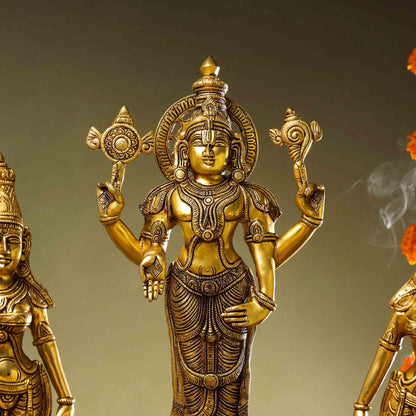 Brass Lord Balaji with Sri Devi and Bhudevi Idols Set