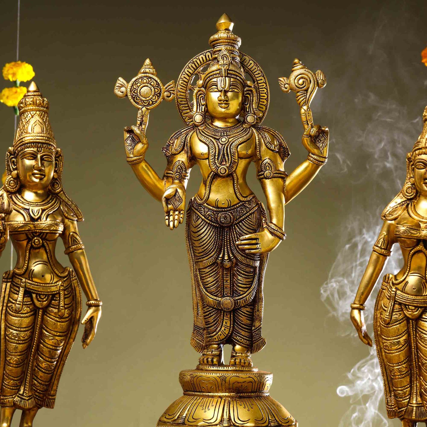 Brass Lord Balaji with Sri Devi and Bhudevi Idols Set