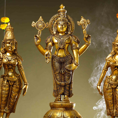 Brass Lord Balaji with Sri Devi and Bhudevi Idols Set