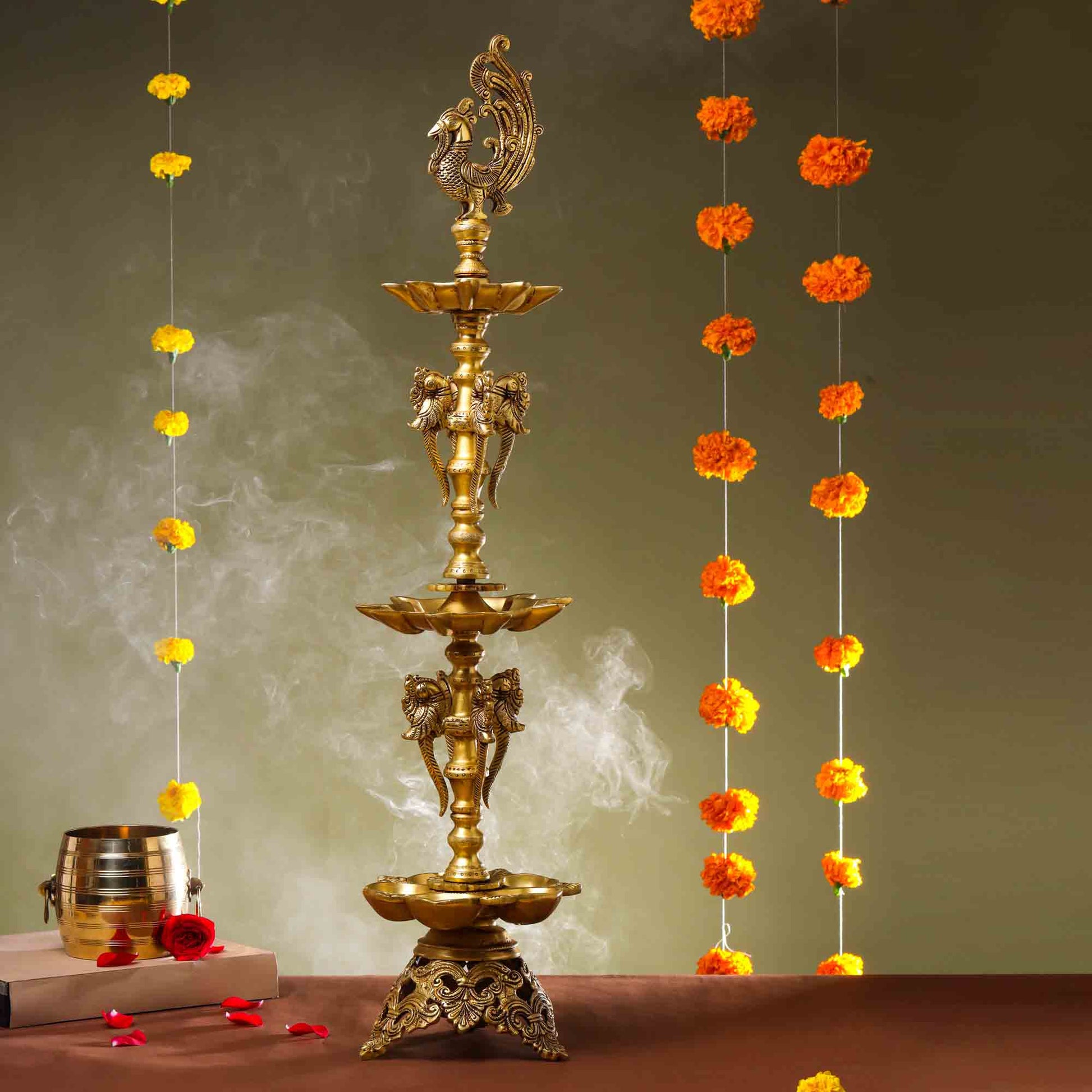 Brass Peacock Long Lamp (34 Inch)