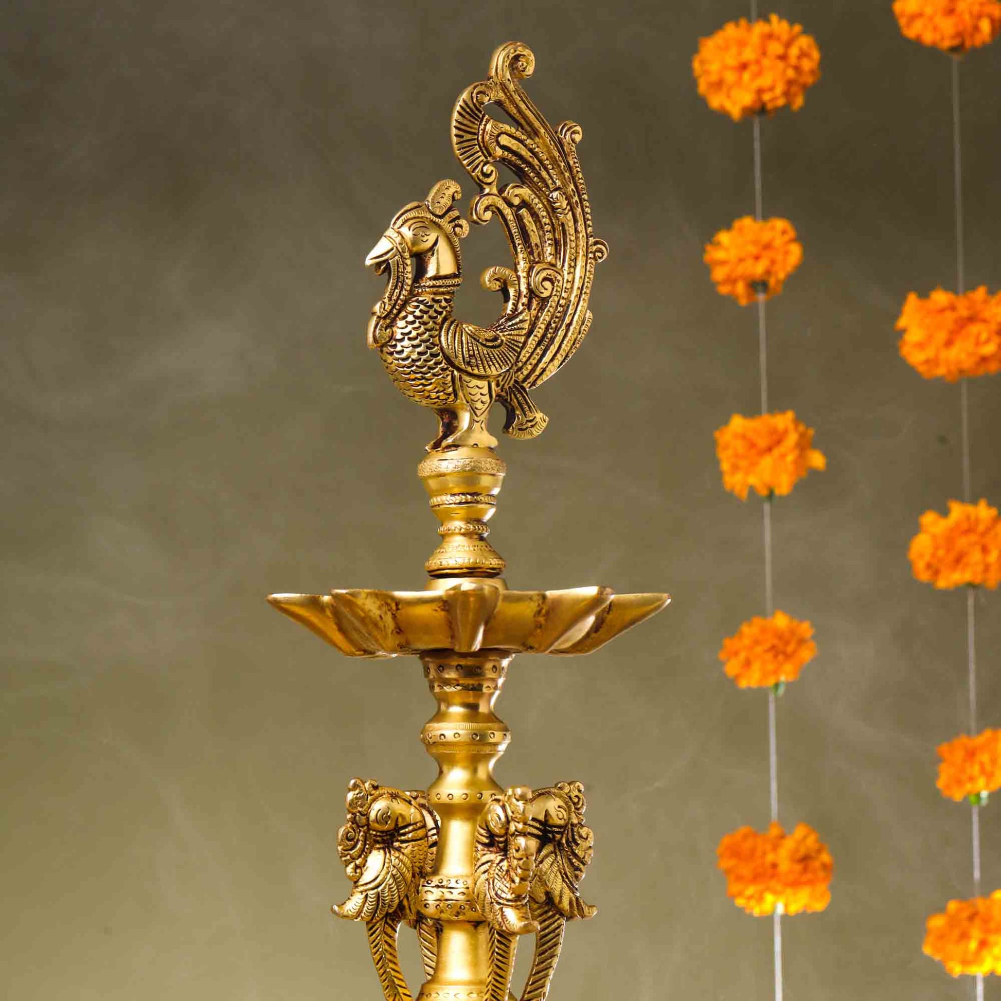 Brass Peacock Long Lamp (34 Inch)