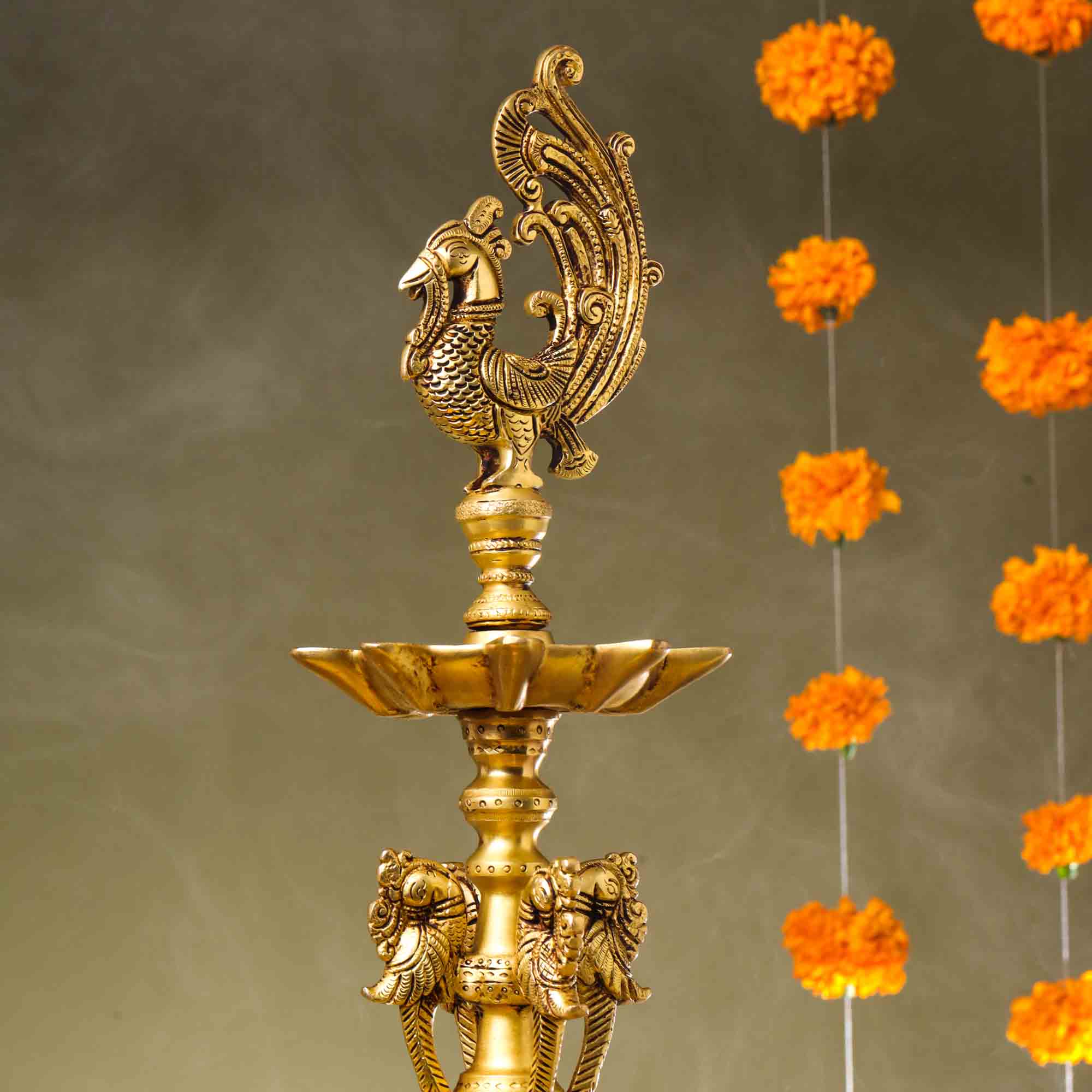 Brass Peacock Long Lamp (34 Inch)