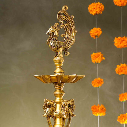 Brass Peacock Long Lamp (34 Inch)