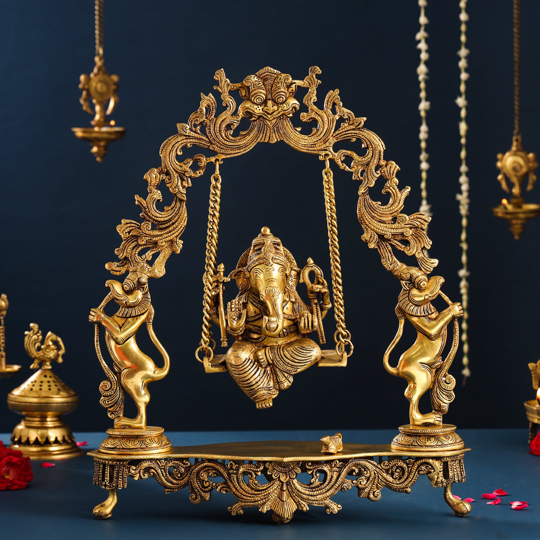 Brass Superfine Ganesha On Swing/Jhula (18.5 Inch)