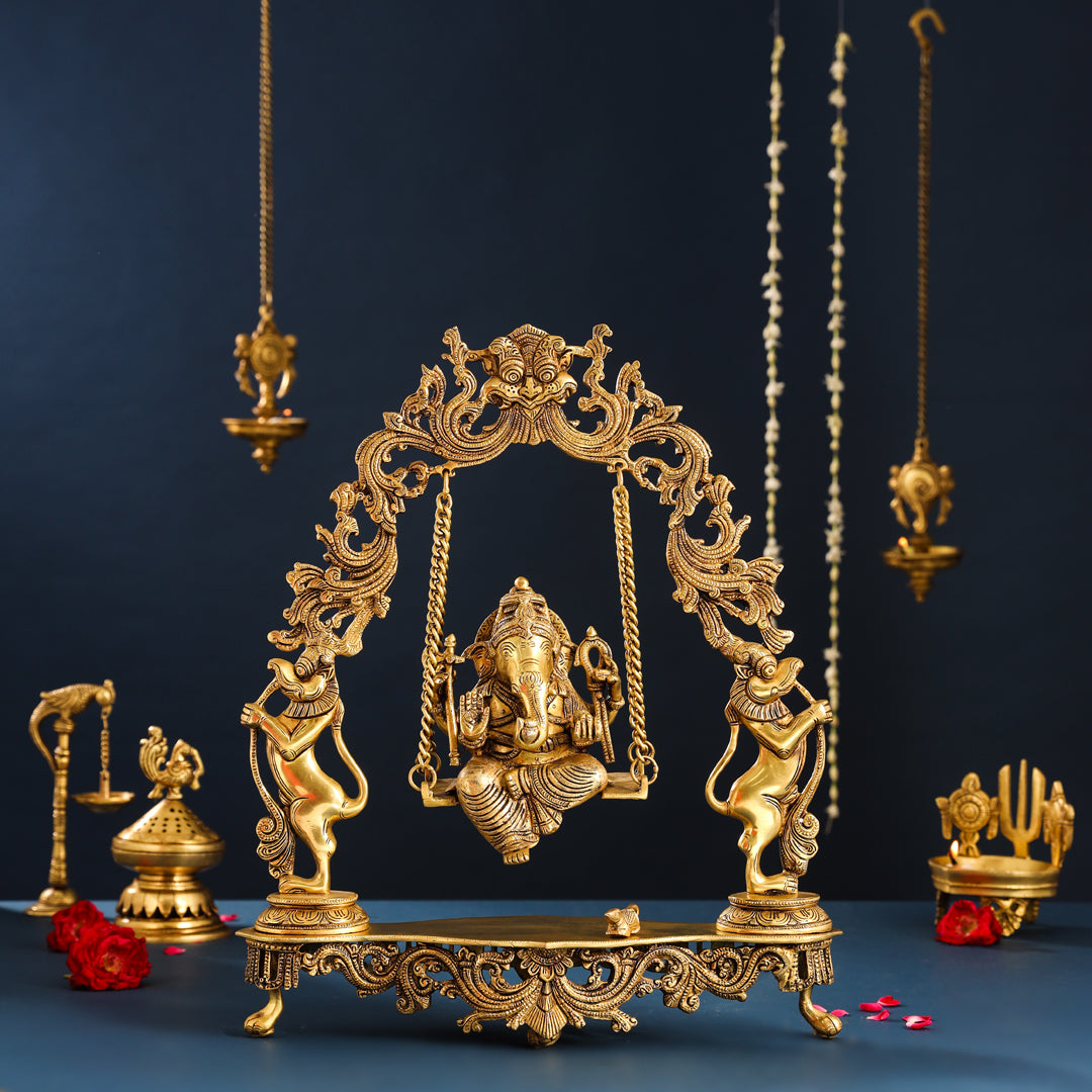 Brass Superfine Ganesha On Swing/Jhula (18.5 Inch)