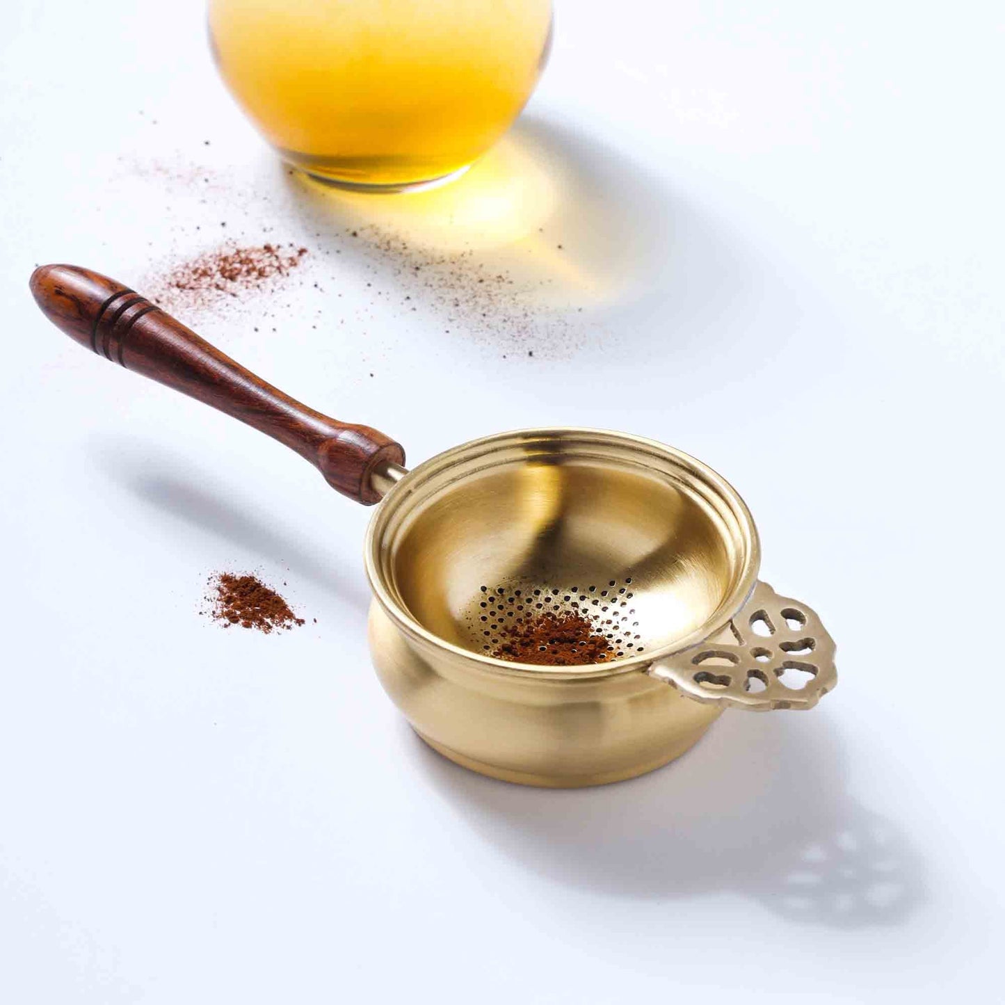 Brass Leaf Tea Strainer With Bowl (1.5 Inch)