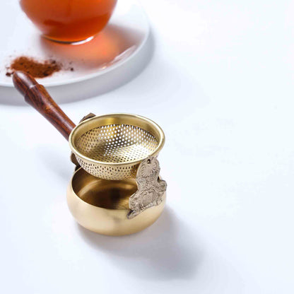 Brass Swing Tea Strainer With Wooden Handle (6 Inch)