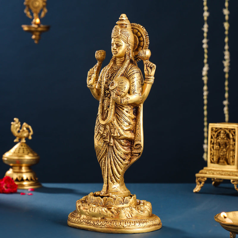 Brass Standing Goddess Lakshmi Idol (15 Inch)