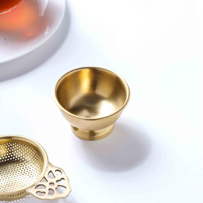 Brass Double Leaf Tea Strainer With Bowl (1.5 Inch)
