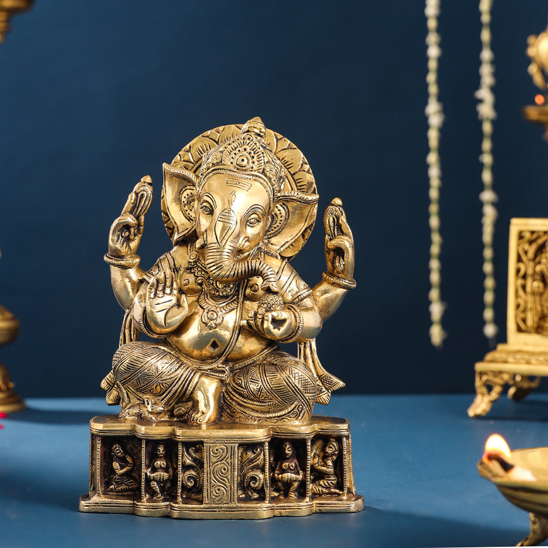 Brass Lord Ganesha Idol (8.7 Inch)