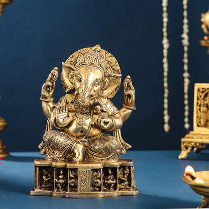 Brass Lord Ganesha Idol (8.7 Inch)