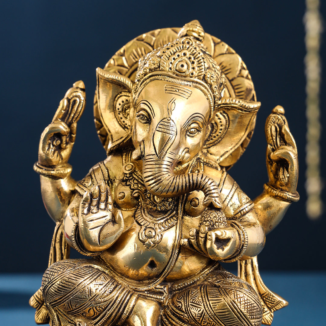 Brass Lord Ganesha Idol (8.7 Inch)