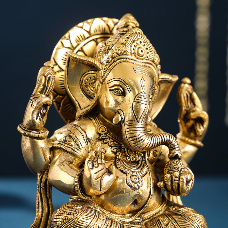 Brass Lord Ganesha Idol (8.7 Inch)