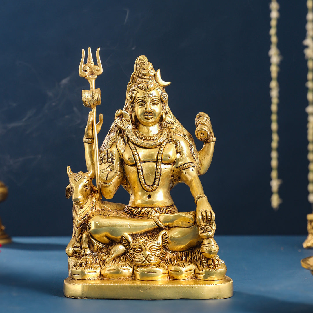 Brass Shiva With Nandi Idol (9.5 Inch)