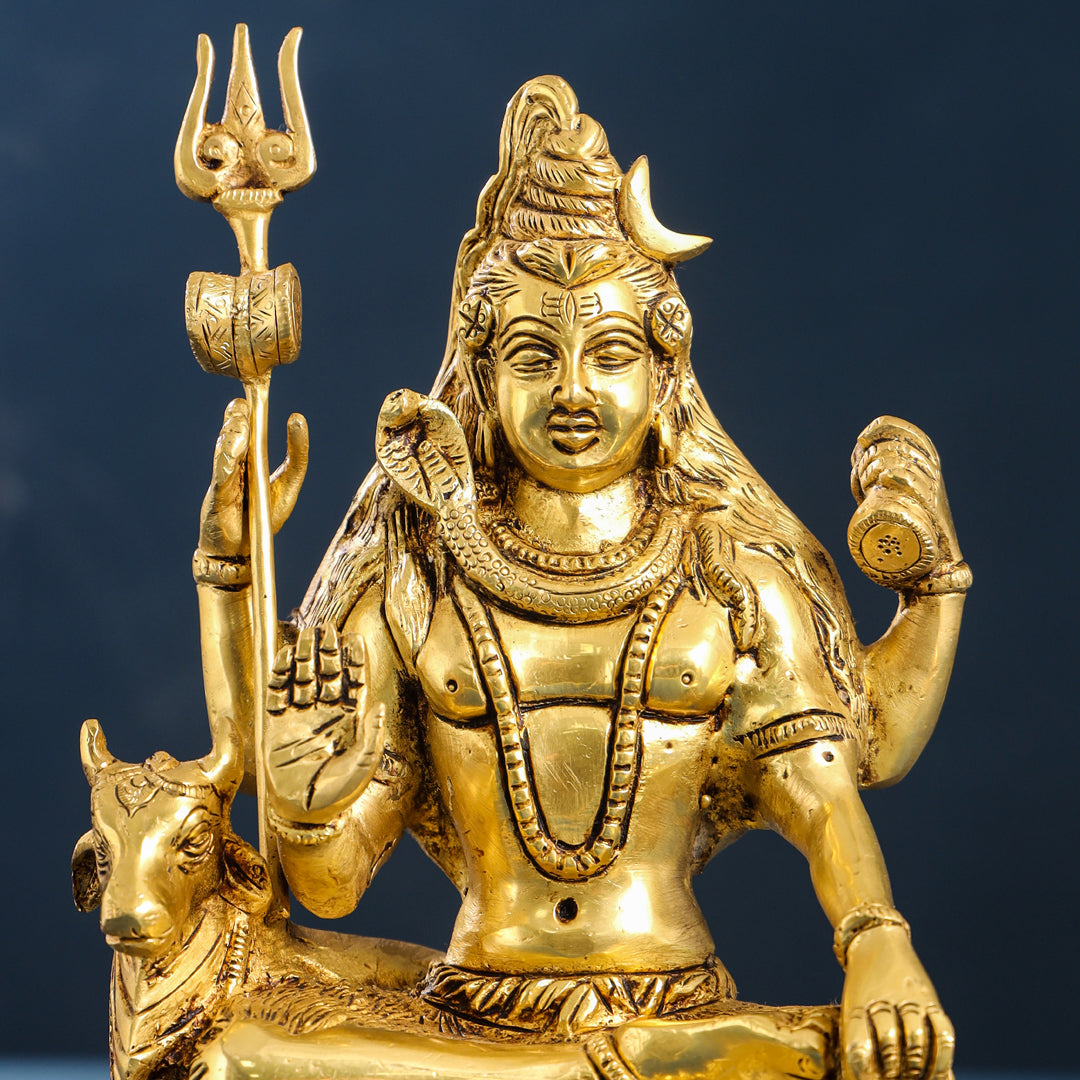 Brass Shiva With Nandi Idol (9.5 Inch)
