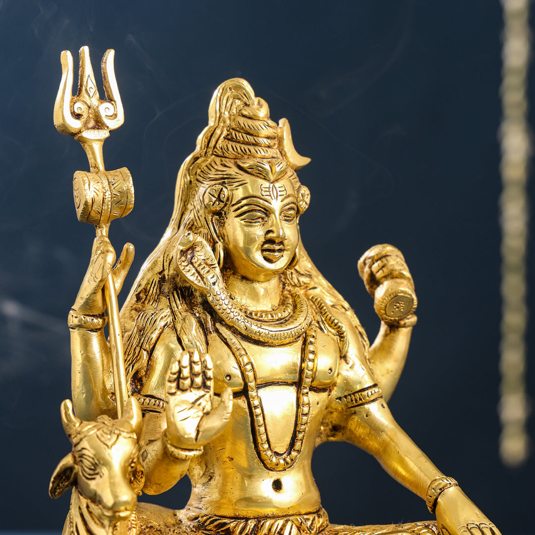 Brass Shiva With Nandi Idol (9.5 Inch)