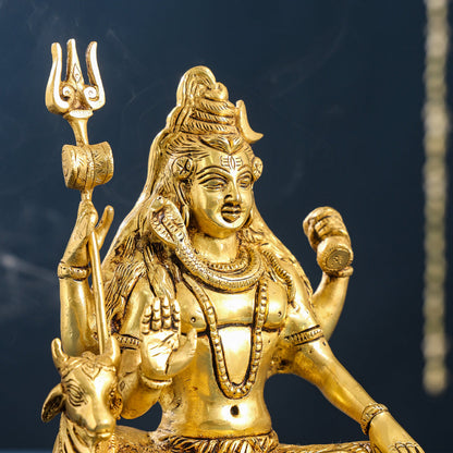 Brass Shiva With Nandi Idol (9.5 Inch)