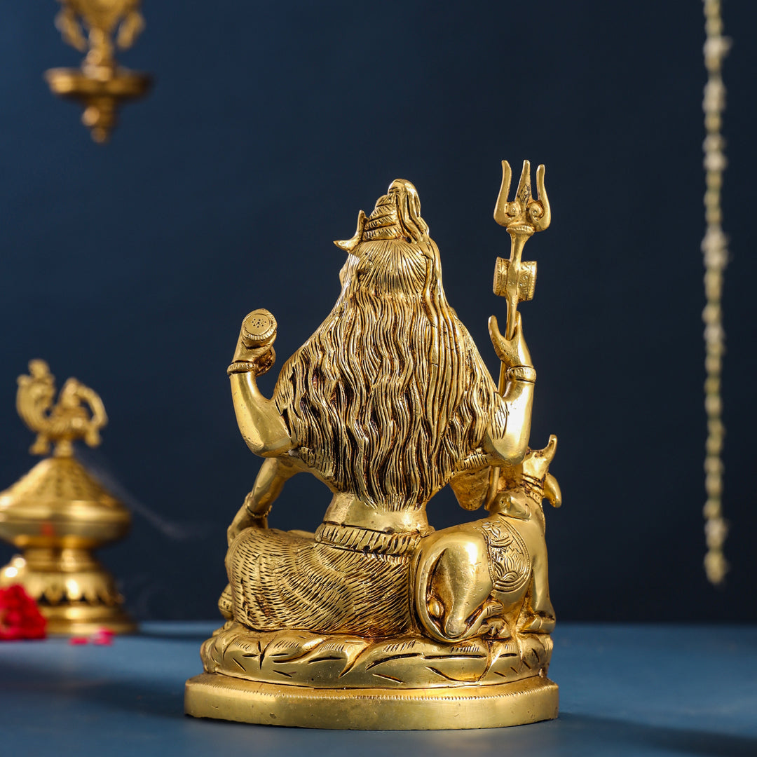 Brass Shiva With Nandi Idol (9.5 Inch)