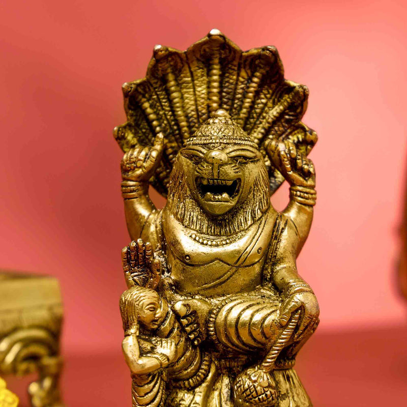 Brass God Narasimha Idol (5.5 Inch)